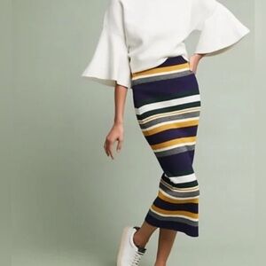 Anthropologie Striped Maxi Skirt in Navy, Yellow, White, Green